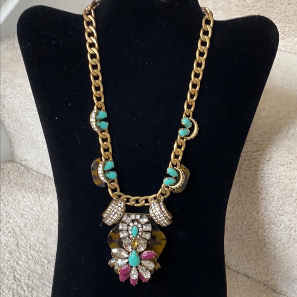 J Crew Tortoise and Turquoise Necklace with Stones